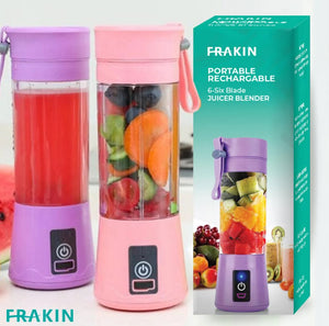 FRAKIN USB Rechargeable Juicer Blender 6 Blades Electric Blender Mini Portable Personal Size Juicer Cup USB Rechargeable Mixer 380ml Food Grade Water Bottle Portable Fruit Juicer Machine (Double Click Start)